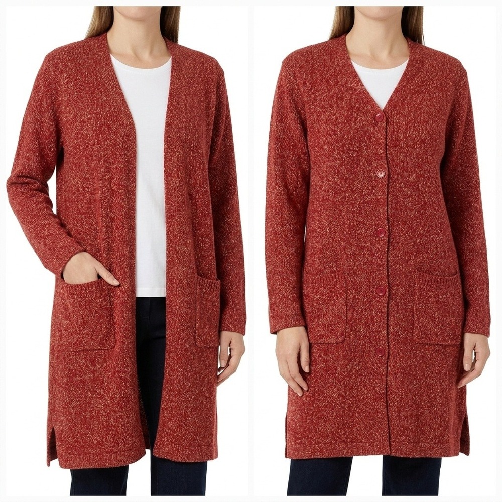 Norton McNaughton Sweater Womens XL Red Marl Knit Button Front Cardigan Pockets